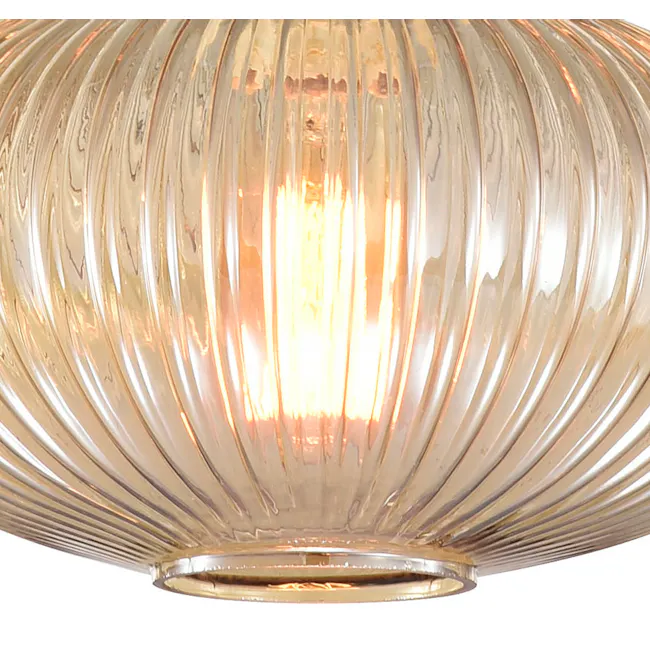 Wilma Oval Ripple Pendant Lamp - Amber - 4 - Glass pendant light, ribbed design, warm glow, intricate patterns, vintage