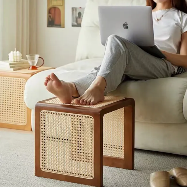 Rein Rattan Stool Side Table - Natural - 6