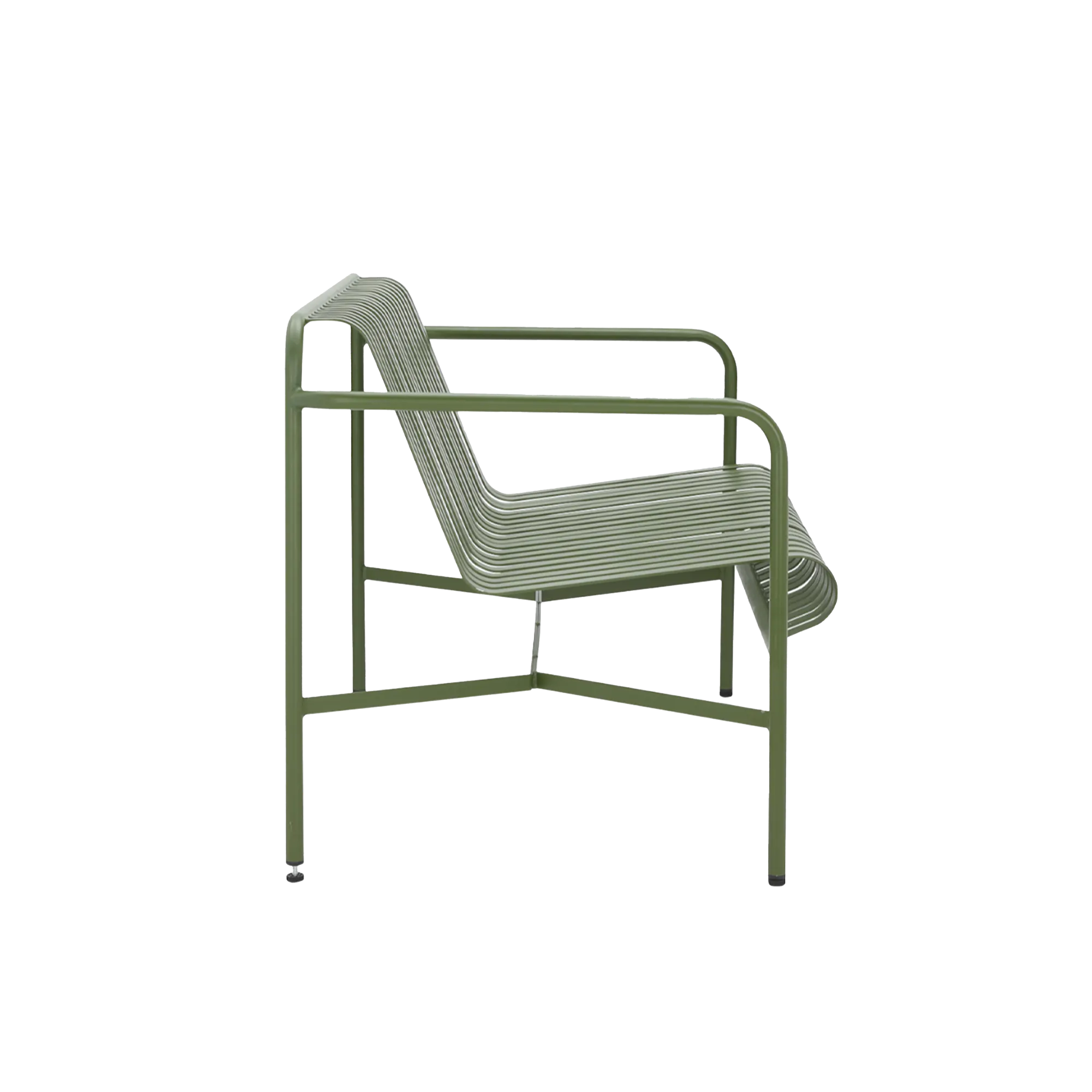 Gotland 2 Seater Outdoor Lounge Bench - 9 - Green metal chair with curved backrest and armrests, minimalist design, modern
