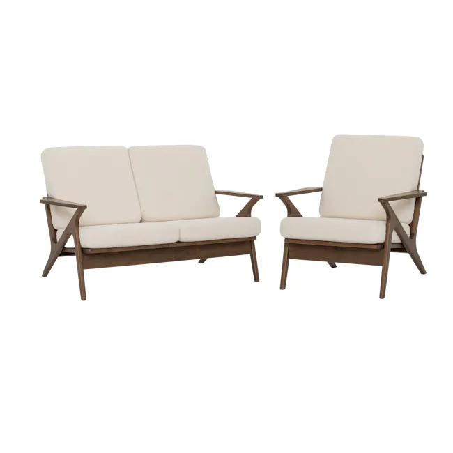 Aston 2 Seater Sofa with Aston Armchair - White Cream - 1 - Modern minimalist sofa, light beige cushions, wooden frame