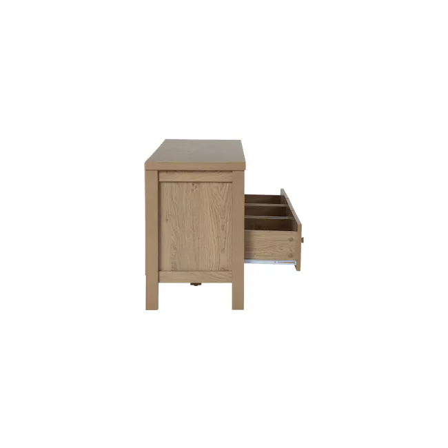 Rhodes TV Console 1.8m - 9 - Wooden side table with clean lines, light brown finish, rectangular shape, two drawers, metal