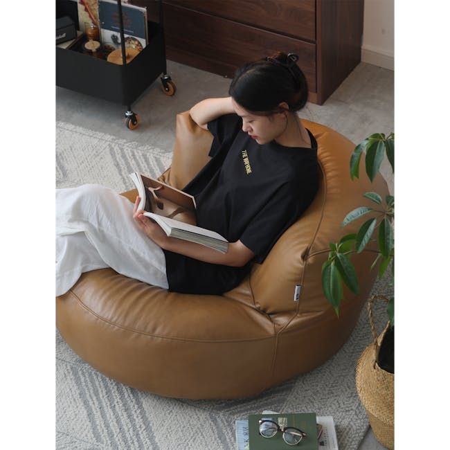 August Round Bean Bag Tan Faux Leather August by HipVan HipVan