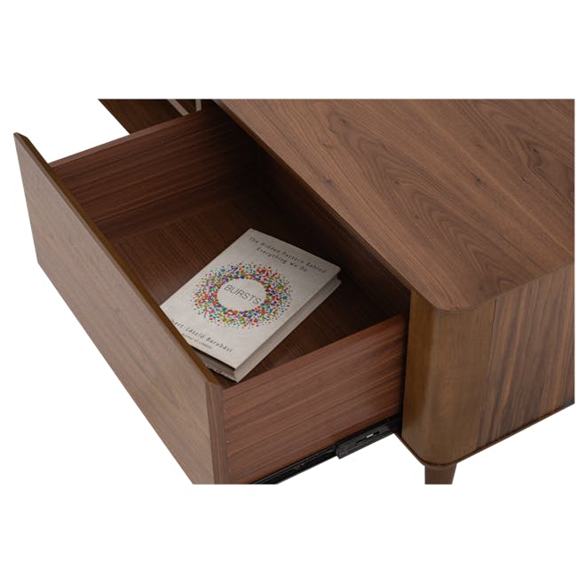Dimitri TV Console 1.8m - 12 - Wooden desk drawer, book titled "The Hidden Pattern Behind Everything We Do, " colorful dots
