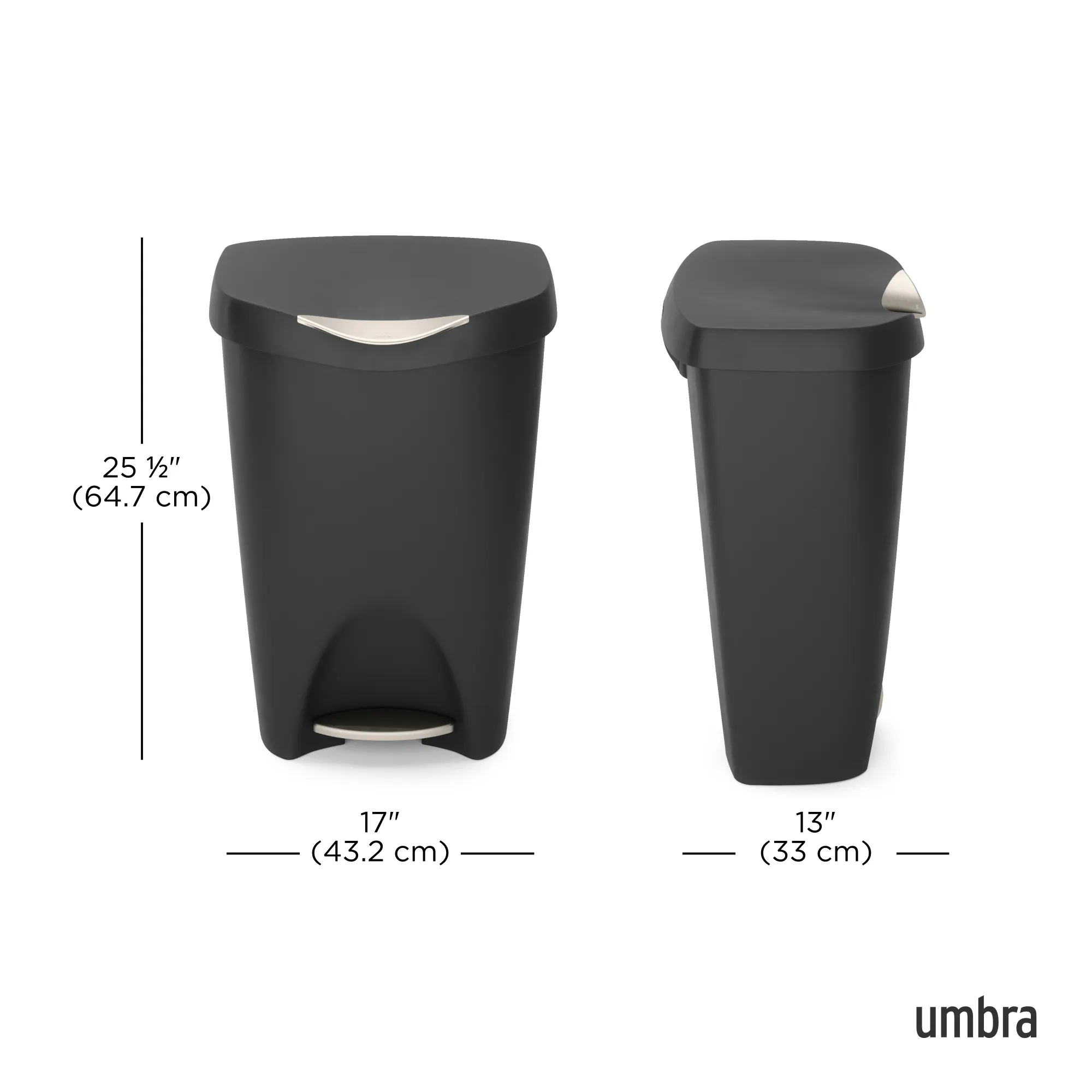 Brim Step Can Waste Bin - Black, Nickel - 12 - umbrella, disposable, container, cylindrical, black, sleek, modern