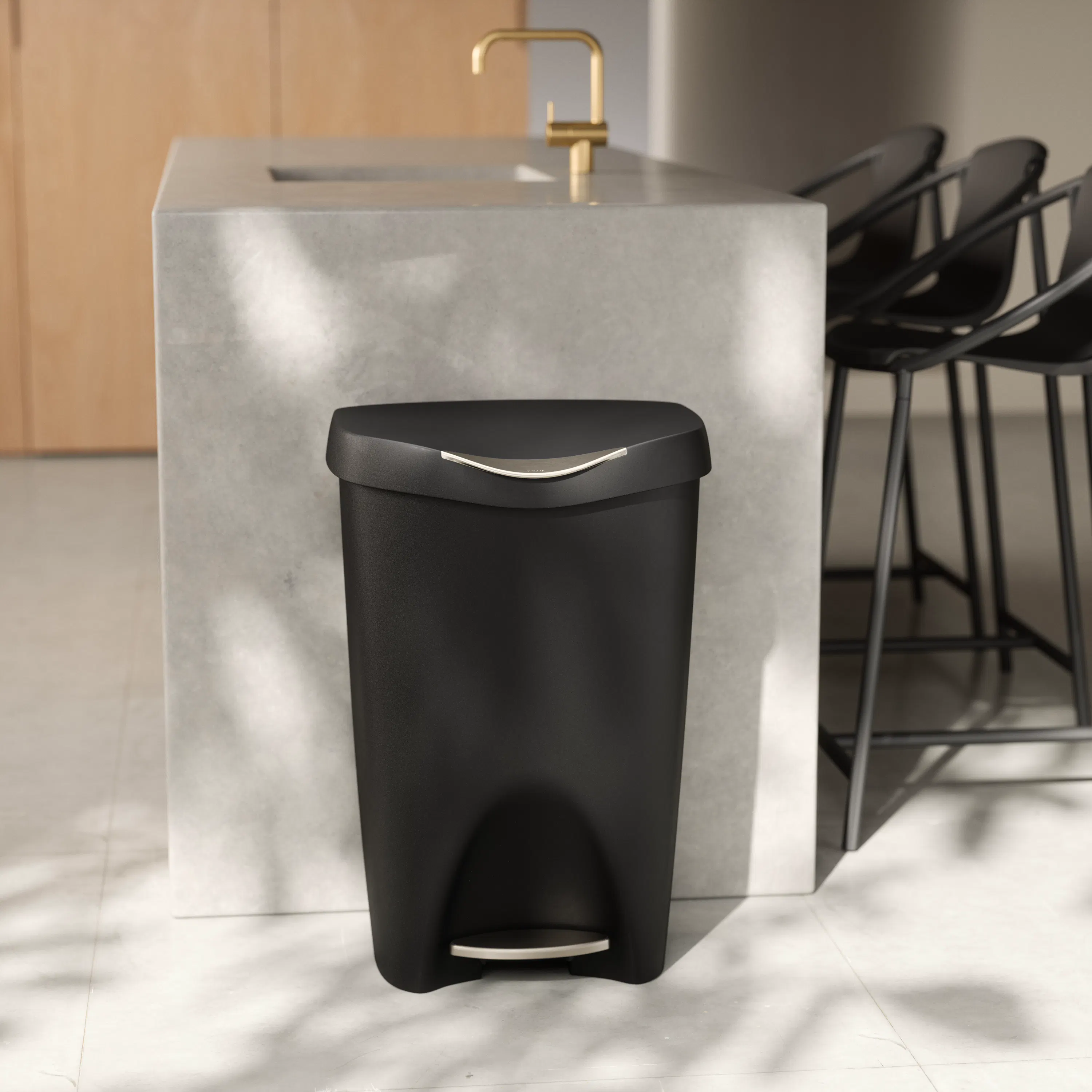 Brim Step Can Waste Bin - Black, Nickel - 7