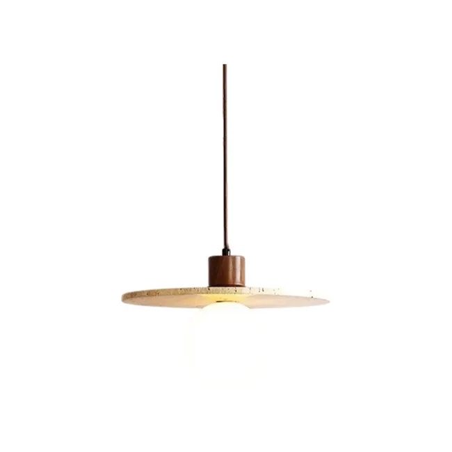 Caleb Travertine Pendant Lamp - Orbit Disc - 1 - Modern pendant light fixture, sleek design, warm glow, industrial style
