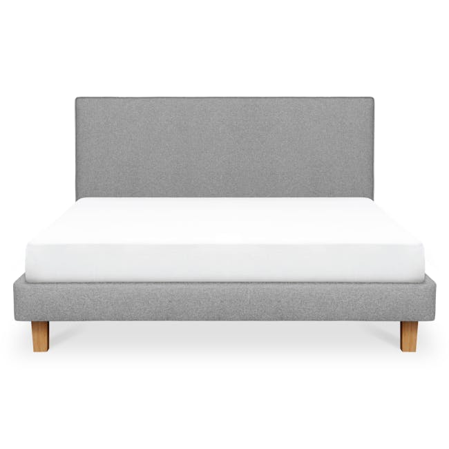 ESSENTIALS King Headboard Divan Bed - Snow (Faux leather) - 3 - Grey upholstered bed with wooden legs, minimalist design