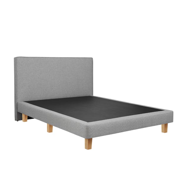 ESSENTIALS King Headboard Divan Bed - Snow (Faux leather) - 4 - Grey upholstered bed frame, wooden legs, minimalist design