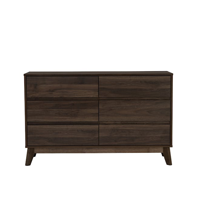Herschel 6 Drawer Chest 1.2m - Walnut - 13 - Dark wood dresser with smooth finish, four drawers, minimalist design
