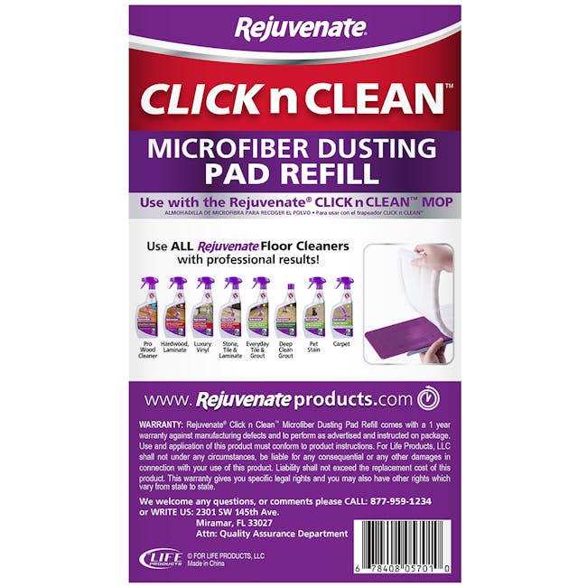 Rejuvenate Click & Clean Microfibre Dusting Pad Refill - 4