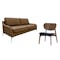 Wellington 3 Seater Sofa in Chestnut (Faux Leather) with Aleta Lounge Chair in Navy
