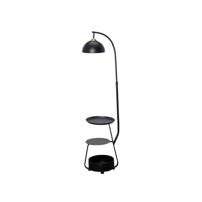 Quinn Floor Lamp with Storage Side Table - Black