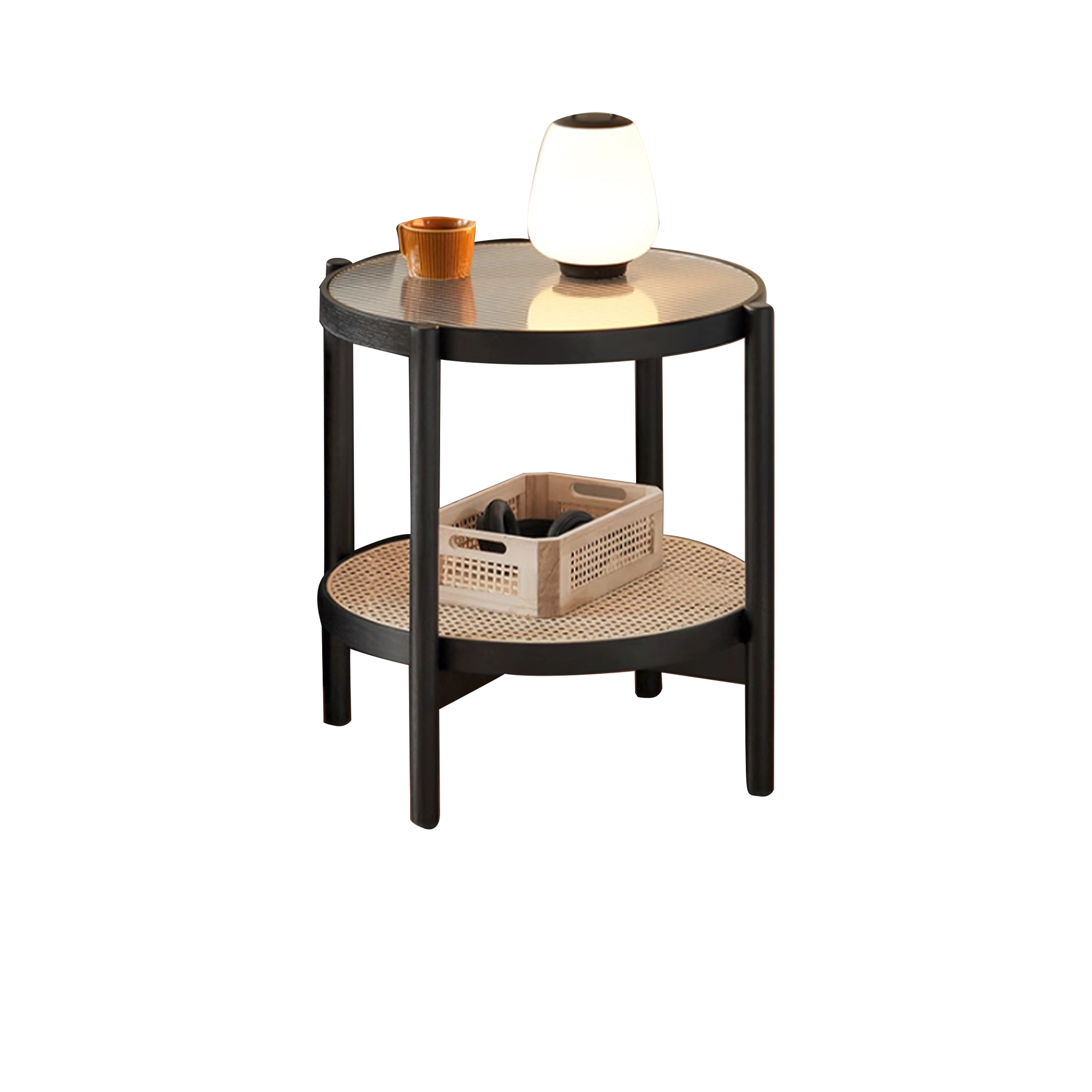 Lilian Rattan Side Table - Black Ash (Glass Tabletop)