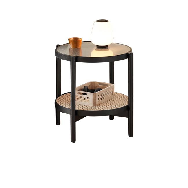 Lilian Rattan Side Table - Black Ash (Glass Tabletop) - 1