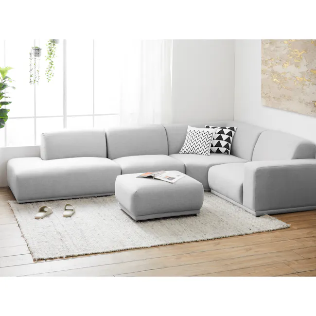 Milan 4 Seater Extended Sofa - Slate (Fabric) - 2 - Light gray sectional sofa, modern design, minimalist decor, white and