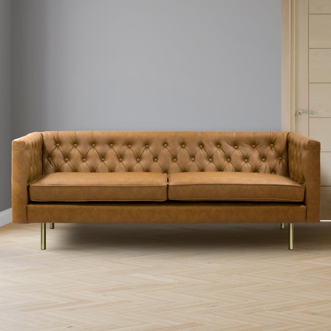 Cadencia 3 Seater Sofa - Tan (Faux Leather) - 5