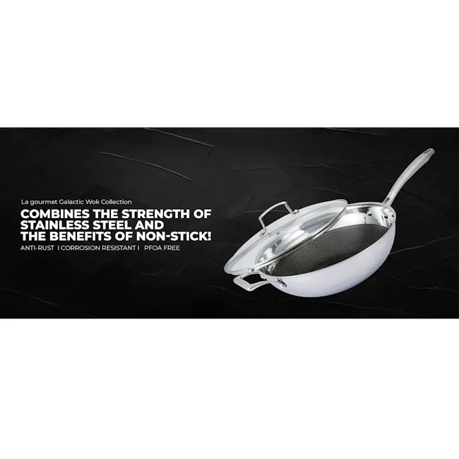 La Gourmet Galactic Honeycomb 32cm Wok with Stainless Steel Cover (Induction) - 2 - Stainless steel non-stick pan