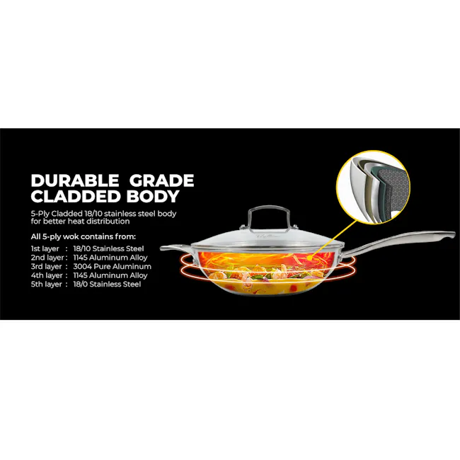 La Gourmet Galactic Honeycomb 32cm Wok with Stainless Steel Cover (Induction) - 4 - Stainless steel body for better heat