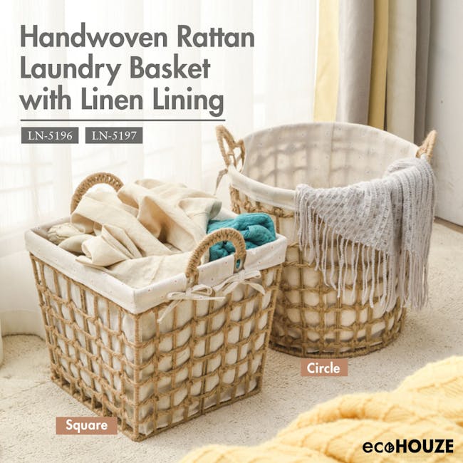 ecoHOUZE Handwoven Rattan Laundry Basket with Linen Lining (2 Sizes) - 4