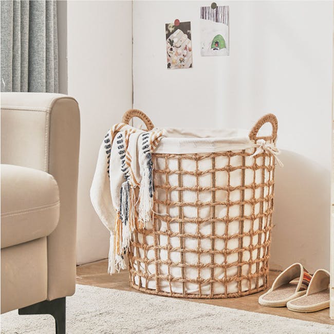 ecoHOUZE Handwoven Rattan Laundry Basket with Linen Lining (2 Sizes) - 2