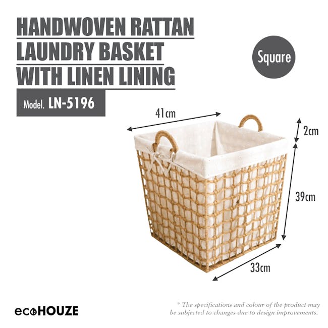 ecoHOUZE Handwoven Rattan Laundry Basket with Linen Lining (2 Sizes) - 5