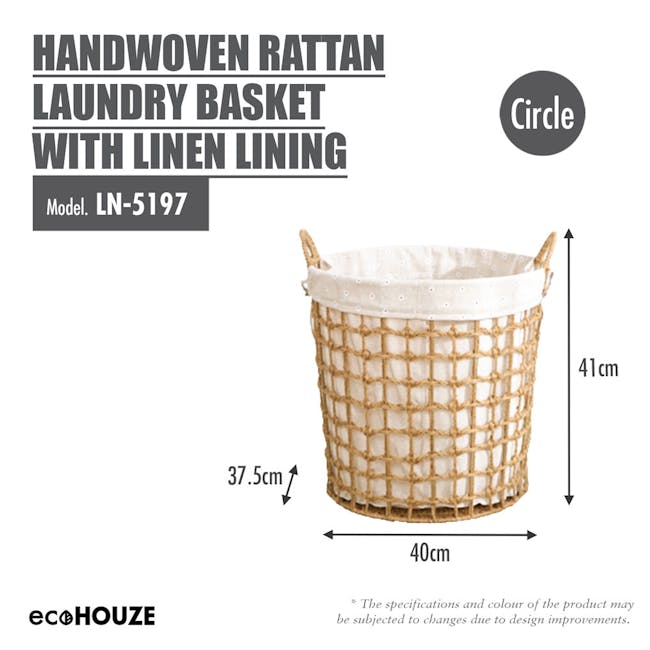 ecoHOUZE Handwoven Rattan Laundry Basket with Linen Lining (2 Sizes) - 6