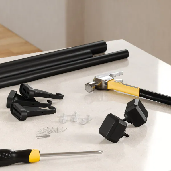 Room setting featuring Geo Pin-Point Curtain Rod - Matte Black