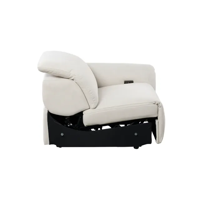 Harmony Right Arm Power Recliner Unit - Pearl River (Scratch Resistant) - 4 - Cream upholstered recliner, black base