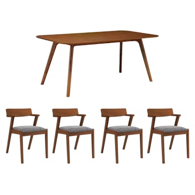Roden Dining Table 1.8m in Cocoa with 4 Imogen Dining Chairs in Cocoa, Dolphin Grey (Fabric) - Image 1