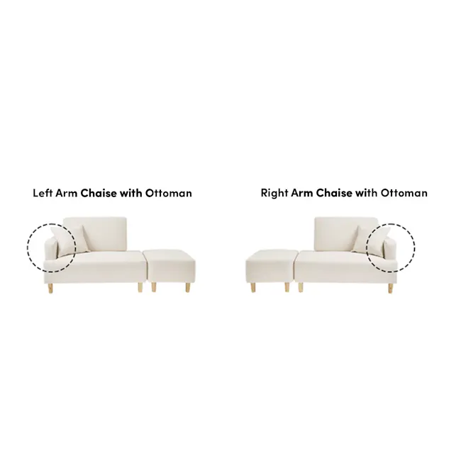 Genevieve 2 Seater Chaise Sofa with Ottoman - Ivory (Pet Friendly) - 11