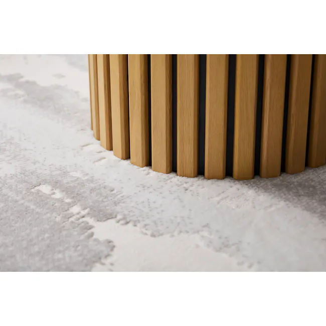 Ellie Round Terrazzo Side Table - 3 - Wooden slats, vertical, light brown, textured, natural, smooth, polished, rustic