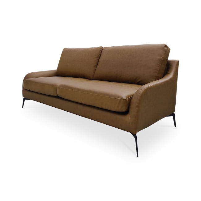 Wellington 3 Seater Sofa in Chestnut (Faux Leather) with Aleta Lounge Chair in Navy - 2