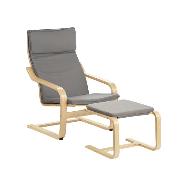 Mizuki Lounge Chair with Ottoman - Light Grey - 15 - Modern lounge chair, light wood frame, gray cushion, minimalist design