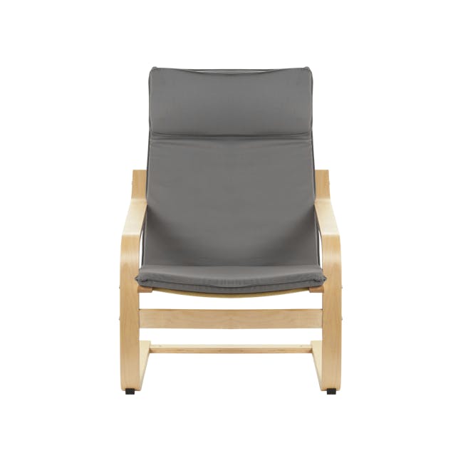 Mizuki Lounge Chair with Ottoman - Light Grey - 4 - Wooden chair, gray fabric, light wood frame, minimalist design, modern