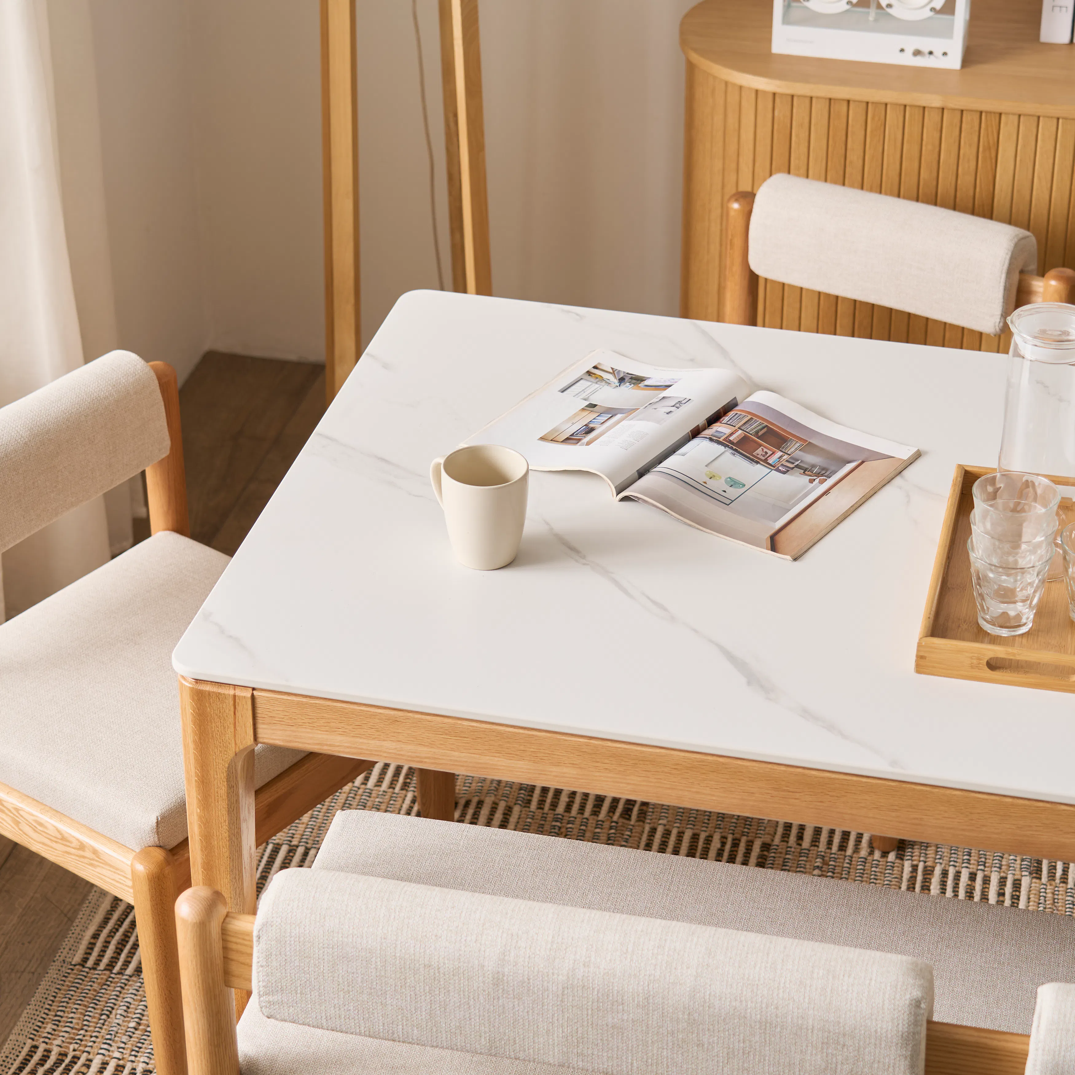 Adelyn Dining Table 1.2m (Sintered Stone) with 2 Niel Chairs and Niel Bench 1.05m in Oak - 23