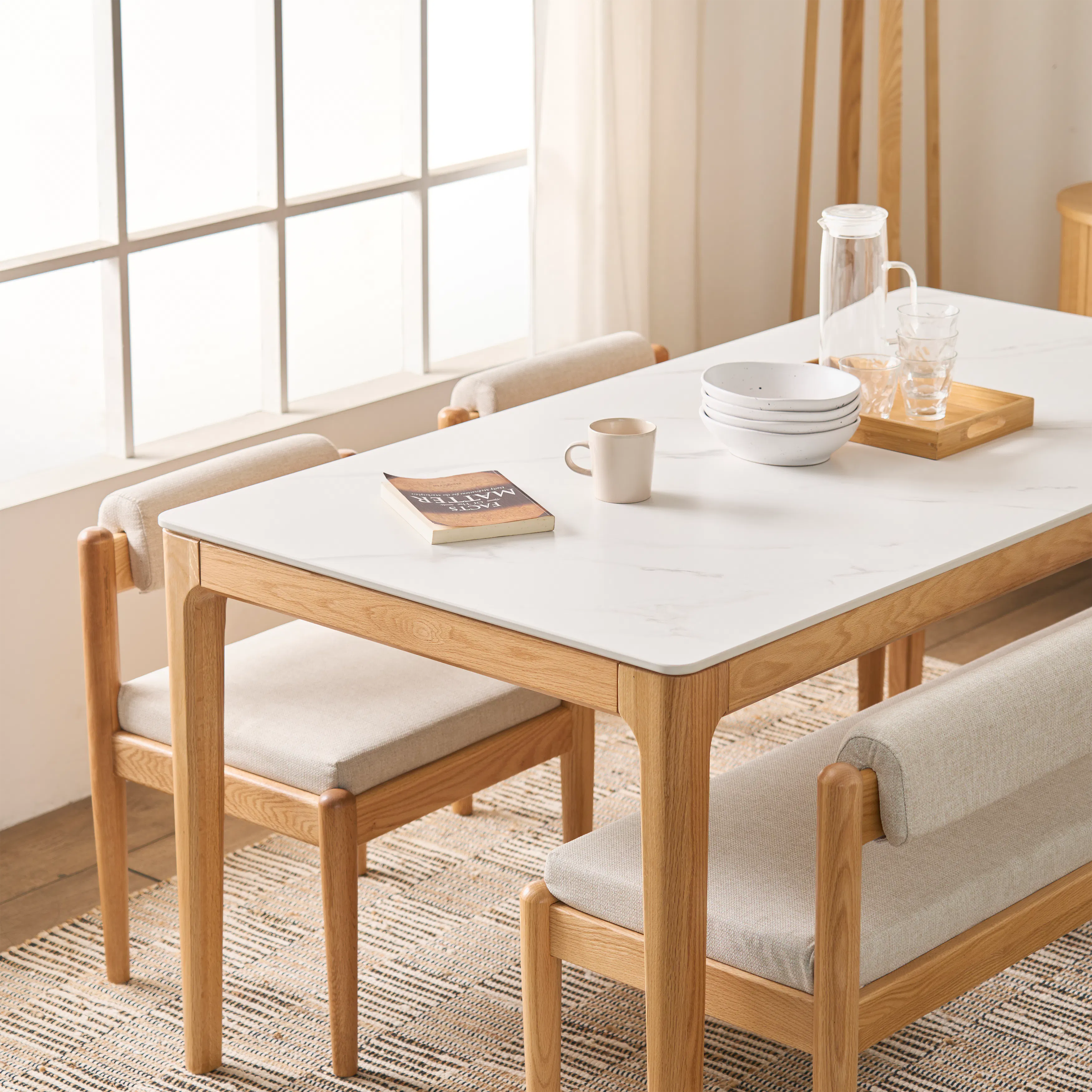 Adelyn Dining Table 1.2m (Sintered Stone) with 2 Niel Chairs and Niel Bench 1.05m in Oak - 31