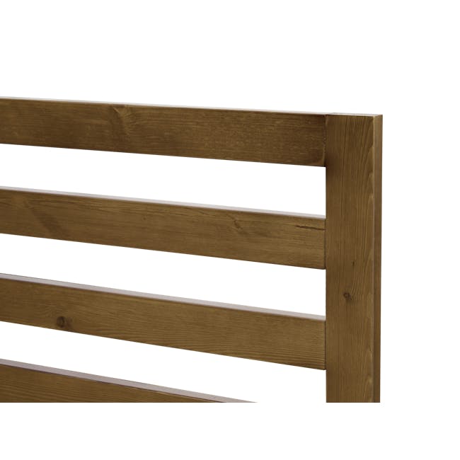 Katana Single Wooden Bed - Headboard Only - Walnut - 7 - Wooden frame, blue sofa, wooden slats, wooden texture, natural