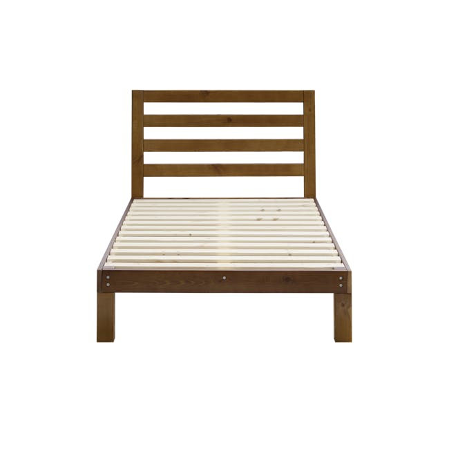 Katana Single Wooden Bed - Headboard Only - Walnut - 2 - Wooden frame, minimalist design, horizontal slats, natural wood