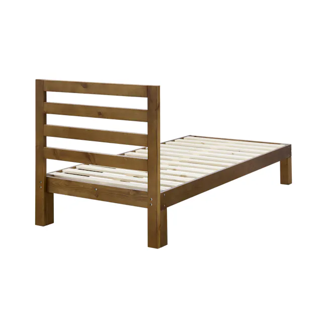 Katana Single Wooden Headboard Bed - Walnut - 6 - Wooden bunk bed with slats, rustic design, sturdy construction, natural