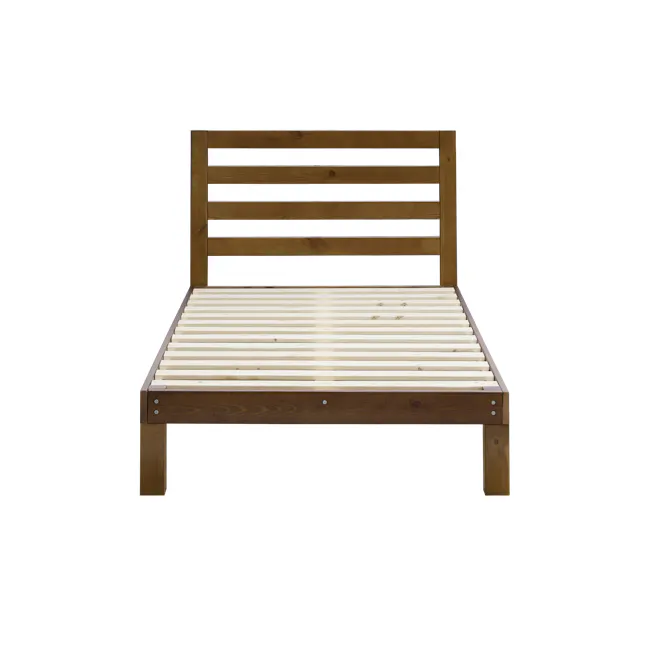 Katana Single Wooden Headboard Bed - Walnut - 3 - Wooden frame, minimalist design, horizontal slats, natural wood finish