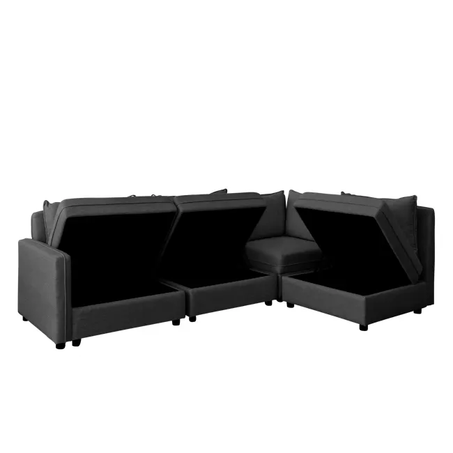 Cameron Left Storage Arm Unit - Orion (Fabric) - 16 - Sleek, modern sectional sofa with integrated seating, Dark gray