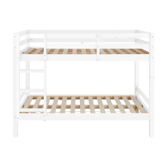 Mika Single Bunk Bed - White - 1 - White bunk bed frame, wooden slats, metal frame, construction, DIY project, indoor