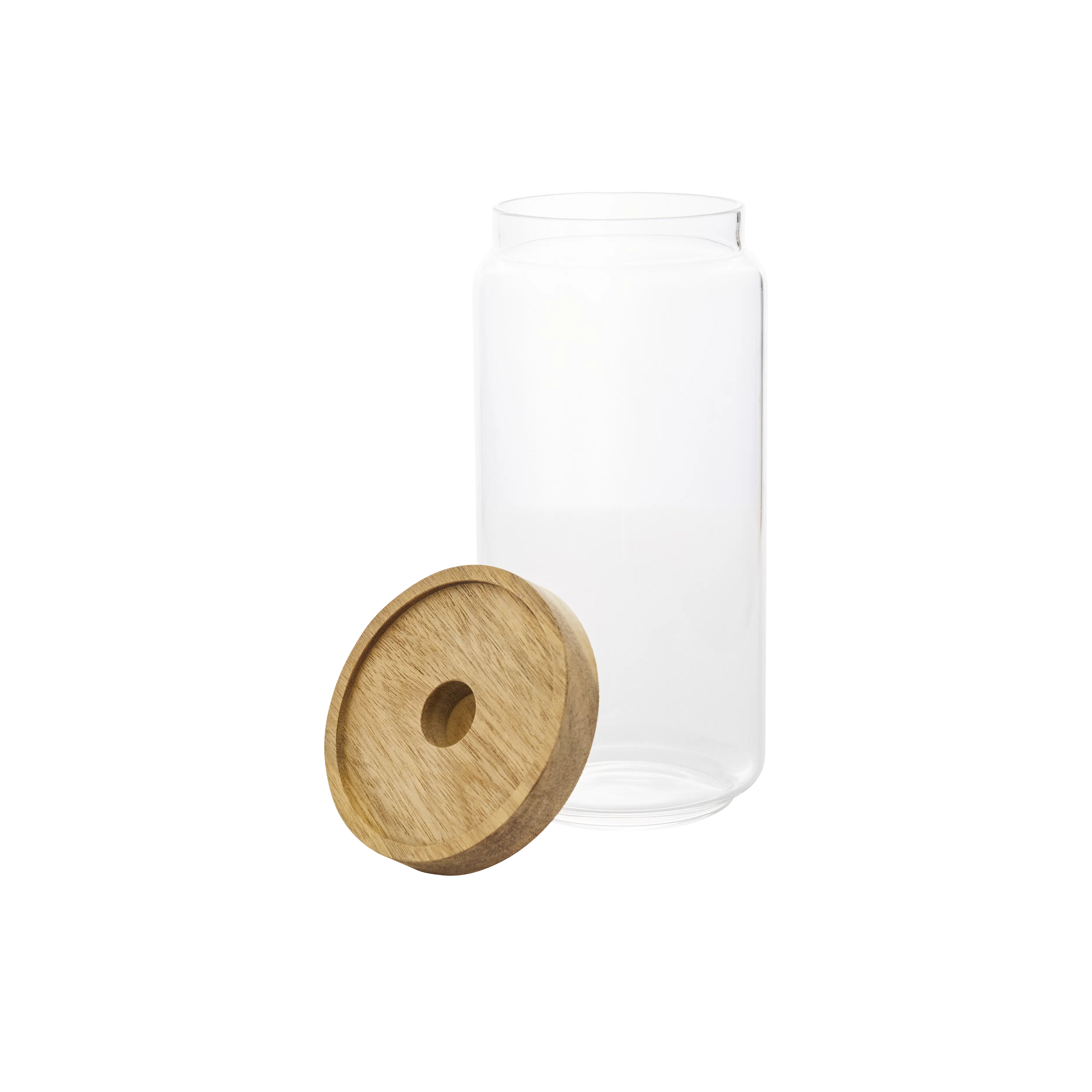 EVERYDAY Glass Jar with Wooden Lid (Set of 3) - 9 - Clear glass jar, wooden coaster, minimalist decor, natural wood texture