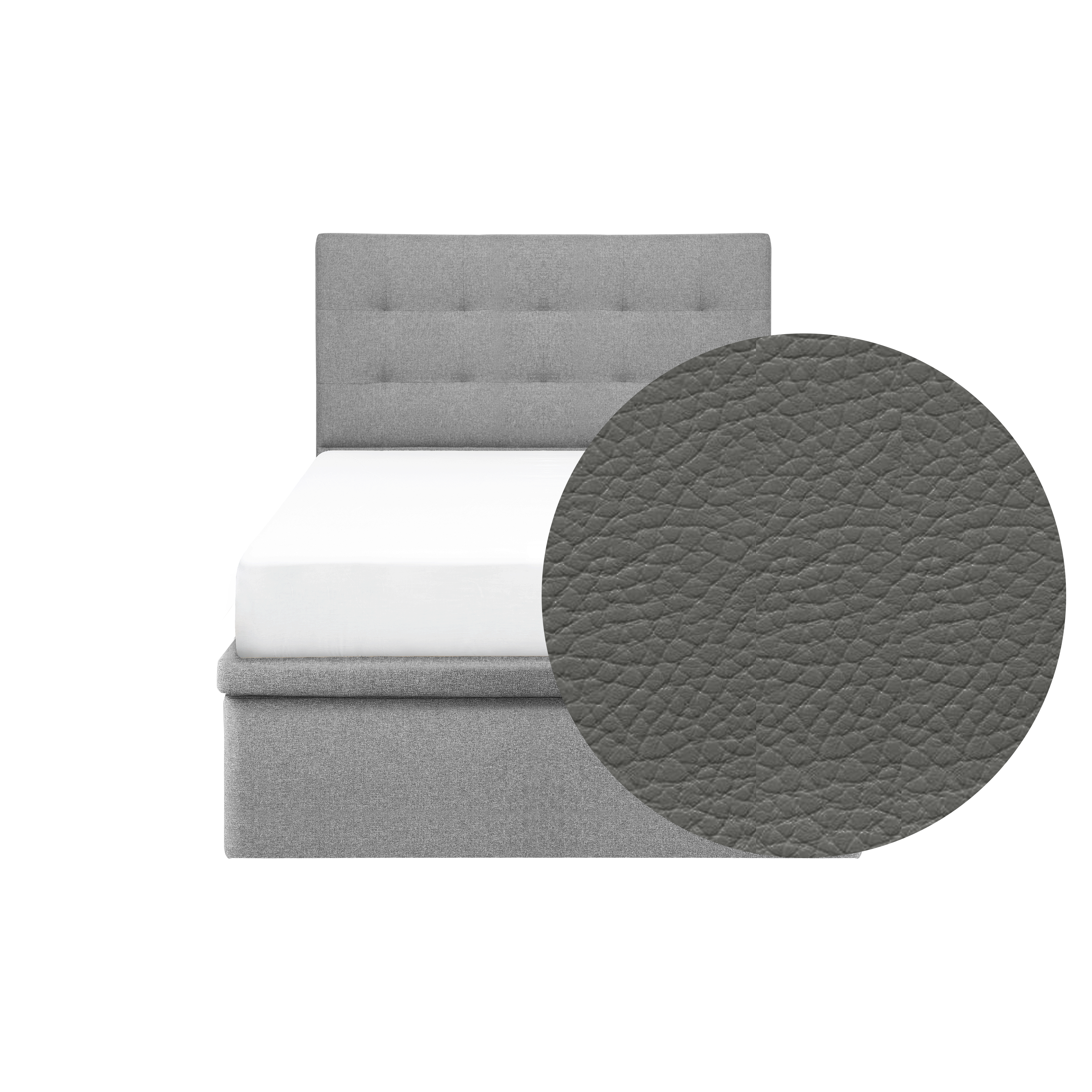 ESSENTIALS Single Headboard Storage Bed - Stone (Faux leather)