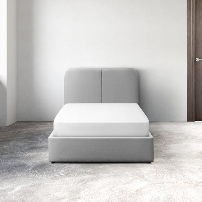 Nolan Super Single Storage Bed in Silver Fox with 1 Bowen Bedside Table in White, Oak - 2