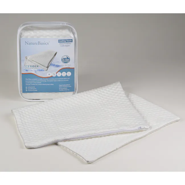 Nature Basics Cooling Touch Pillow Protector (with zipper) - 3 - Ice fiber, cooling touch pillow protector, white quilted