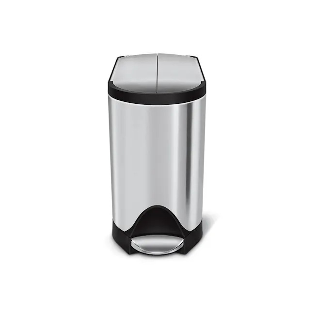 simplehuman Butterfly Step Bin - Brushed (2 Sizes) - 1 - silver and black trash can, modern kitchen trash bin, stainless