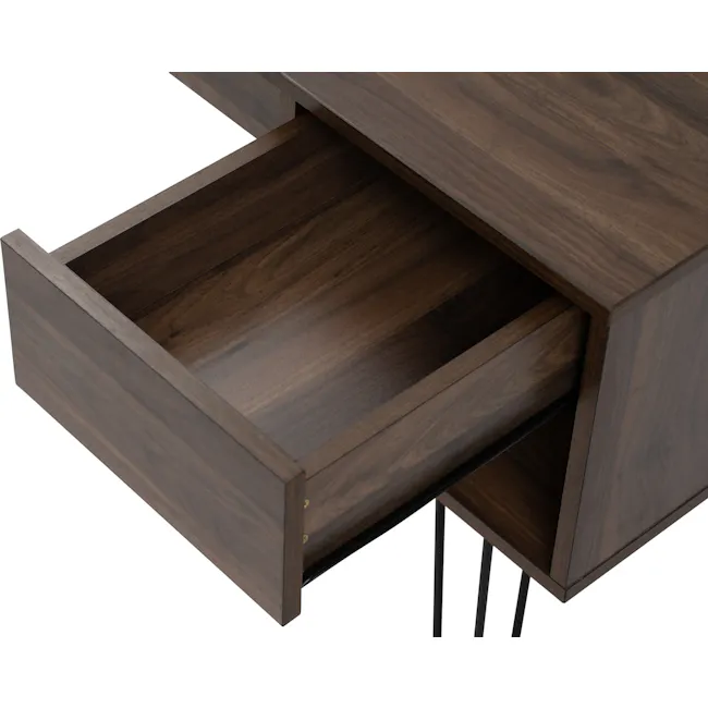 Sandra Study Table 1.2m - Walnut - 10 - Wooden desk drawer, minimalist design, dark wood finish, open drawer, side table