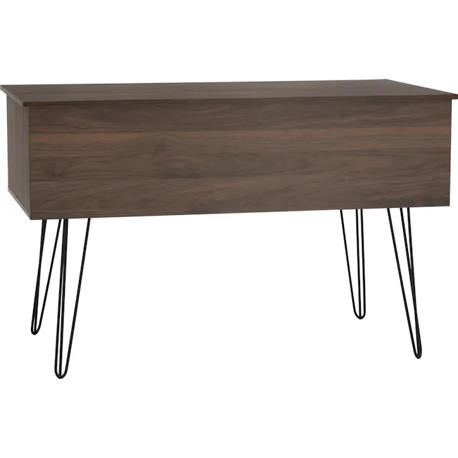 Sandra Study Table 1.2m - Walnut - 7 - Wooden desk with dark finish, sleek metal legs, minimalist design, modern aesthetic