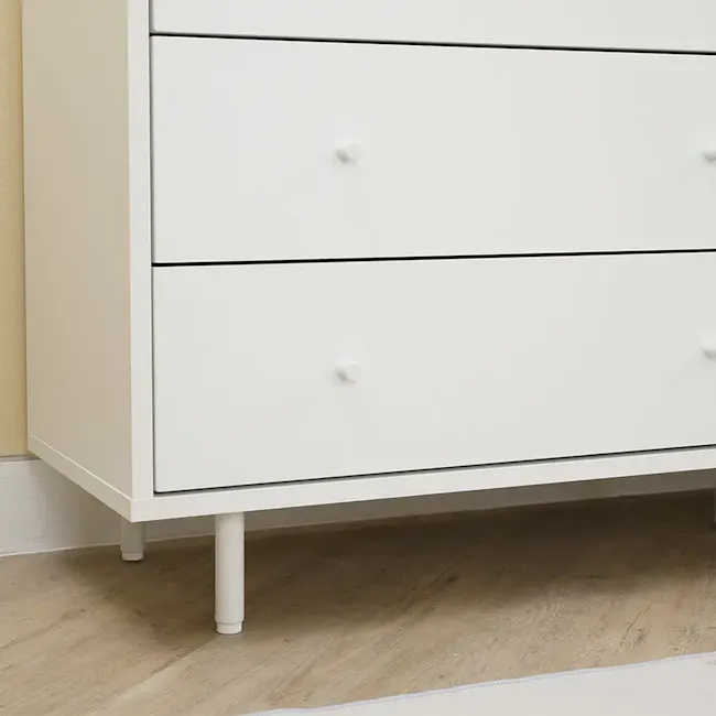 Madeline Modular 6 Drawer Chest 1.2m - 8 - White minimalist dresser with three drawers, three-legged design, light wood